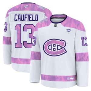 Cole Caufield Youth Fanatics Montreal Canadiens Premium White 2024 Hockey Fights Cancer Practice Jersey