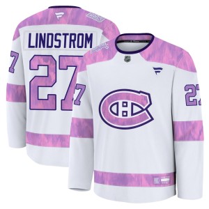 Gustav Lindstrom Youth Fanatics Montreal Canadiens Premium White 2024 Hockey Fights Cancer Practice Jersey
