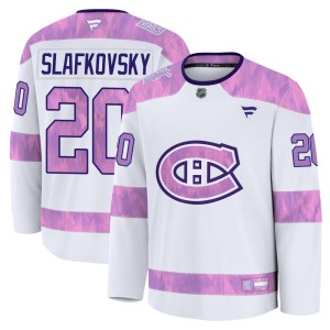 Juraj Slafkovsky Youth Fanatics Montreal Canadiens Premium White 2024 Hockey Fights Cancer Practice Jersey