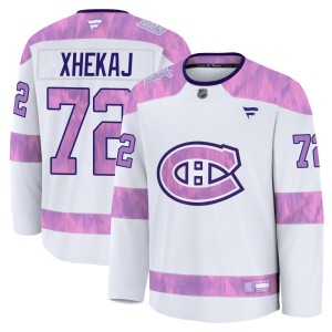 Arber Xhekaj Youth Fanatics Montreal Canadiens Premium White 2024 Hockey Fights Cancer Practice Jersey